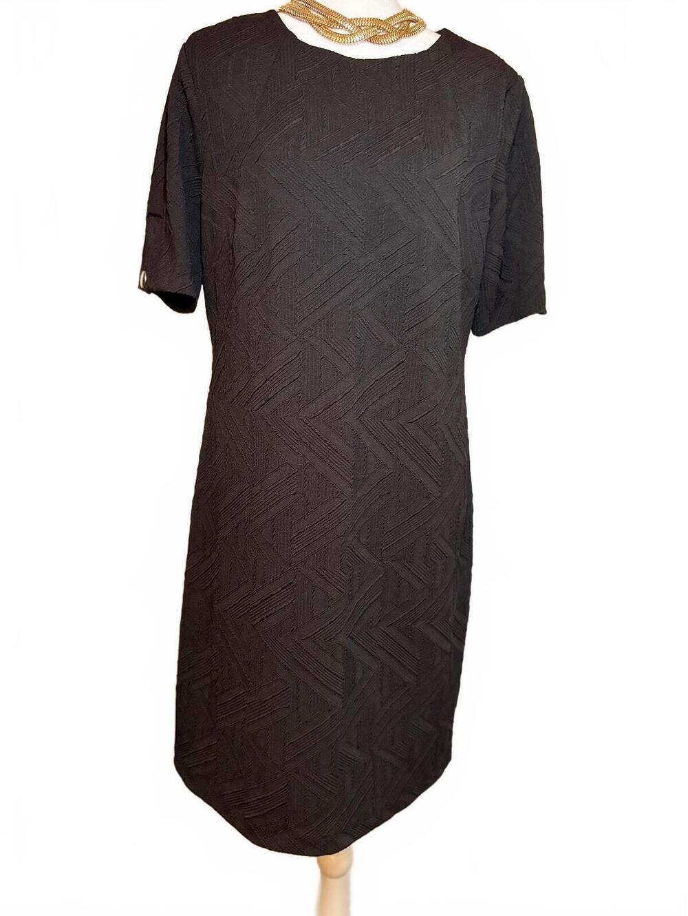 Tommy Hilfiger Women's Black Textured Short Sleeve Shift Dress Size 12
